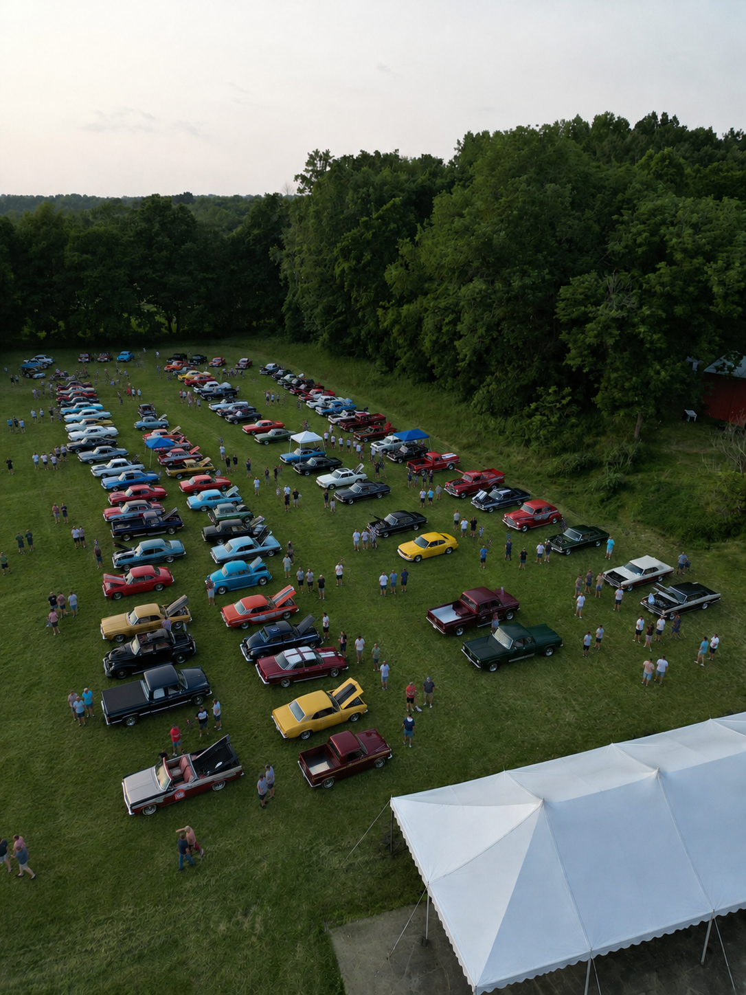 Aerial classic car show at Retreat at Hope Farm