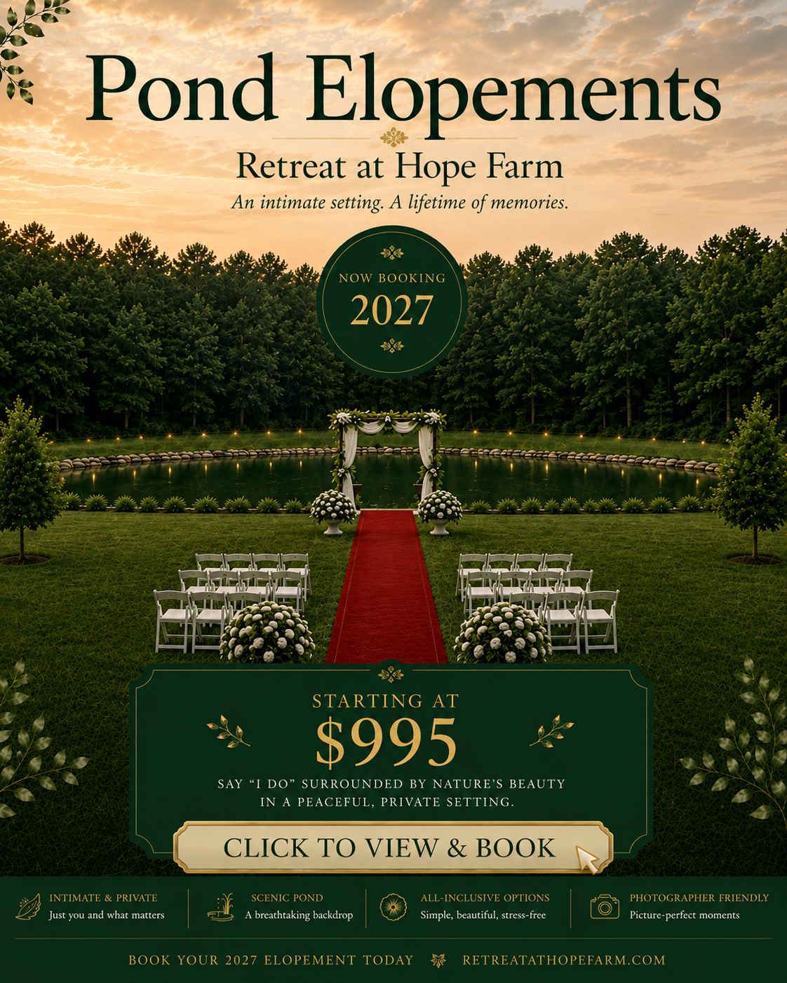 2027 Pond Elopements at Retreat at Hope Farm