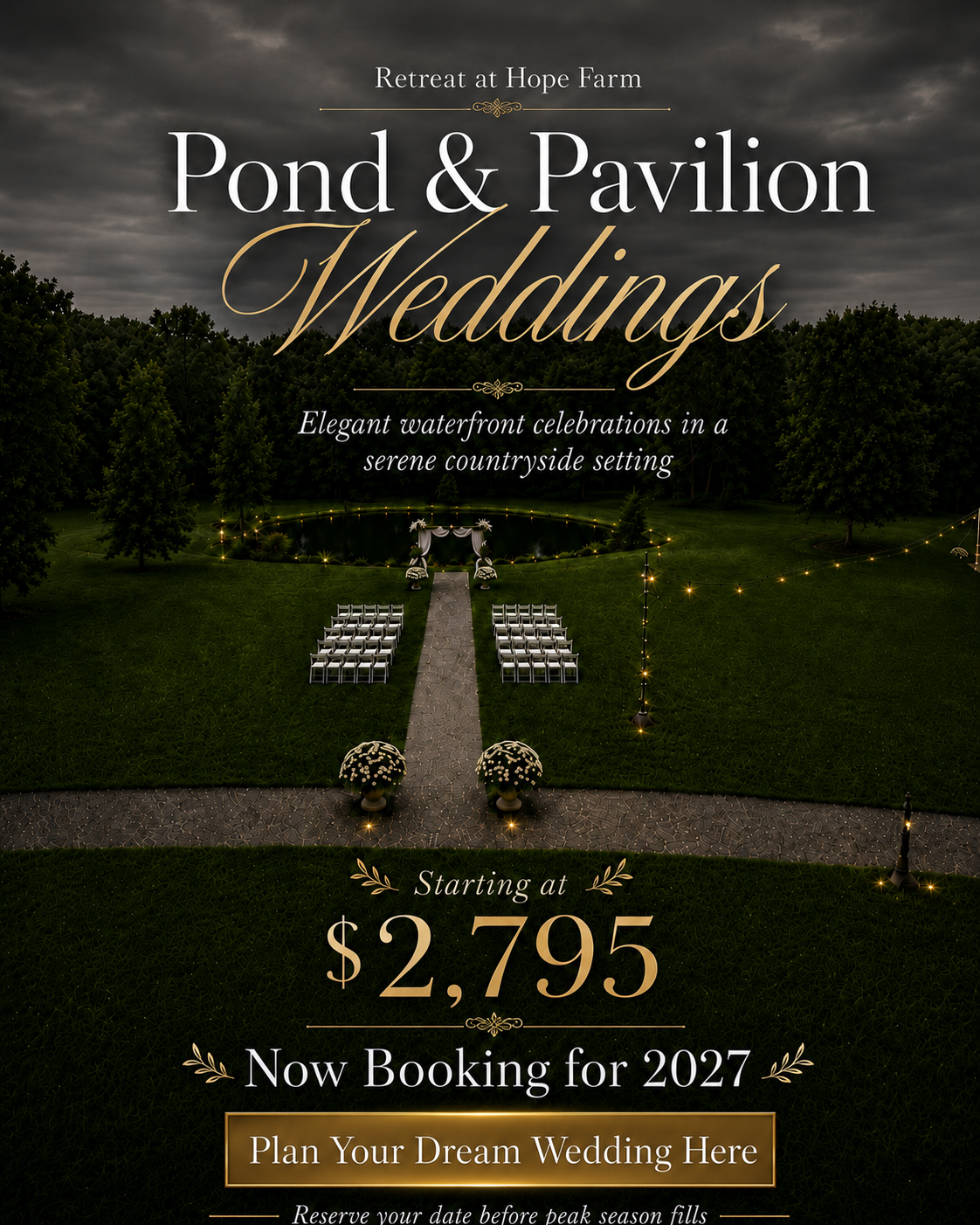 Pond and Pavilion Wedding 2027 Booking